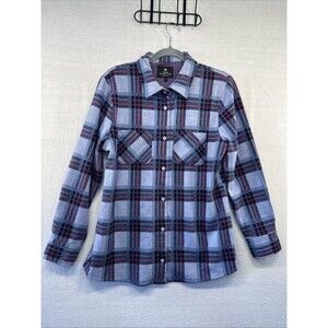 Shacket Members Mark Women M Blue Favorite Plaid Top Stretch Soft Button Up Cozy